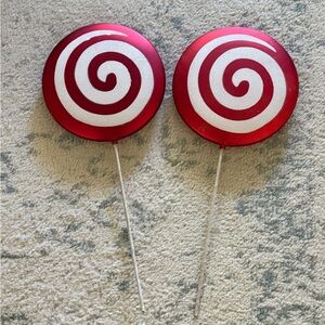 Hobby Lobby Red and White Swirl Lollipop Decorations lot of 2